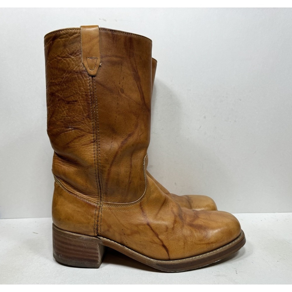 VTG Acme Campus Boots Men's 12 EW Square Toe Leather Tan Steer Biker USA 7207